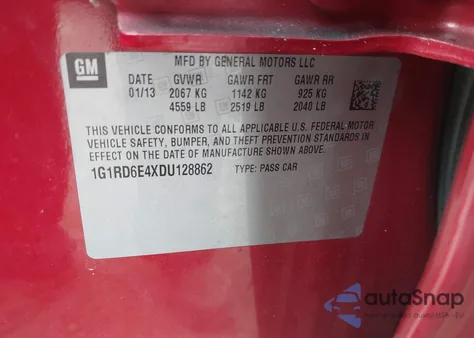 2013 Chevrolet Volt from USA, damaged, VIN 1G1RD6E4XDU128862